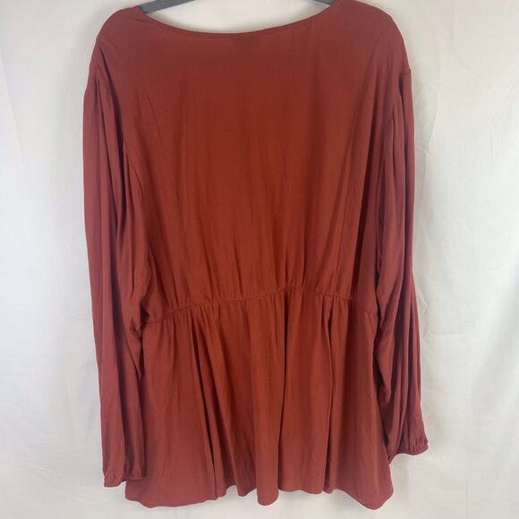 Torrid Babydoll Rayon Crepe Top Rust V Neck Tunic Long Sleeve Solid Size 3XL - Picture 4 of 8